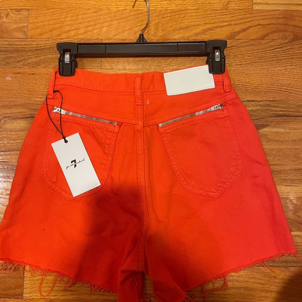 NWT sz 24 $158 7 for all mankind koi orange denim shorts high waist cut offs - Picture 6 of 8